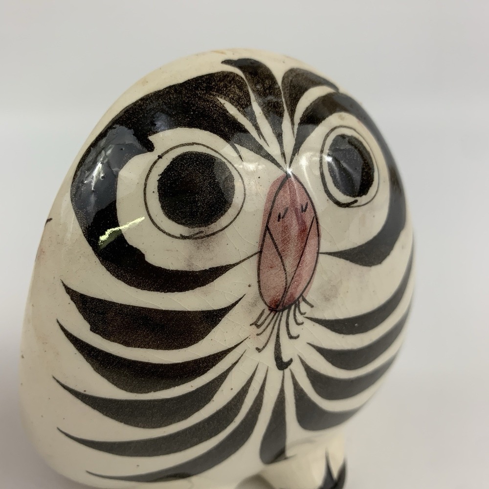 Big Eye Floral Owl Mexican Pottery 4" Figurine Mexico Vintage